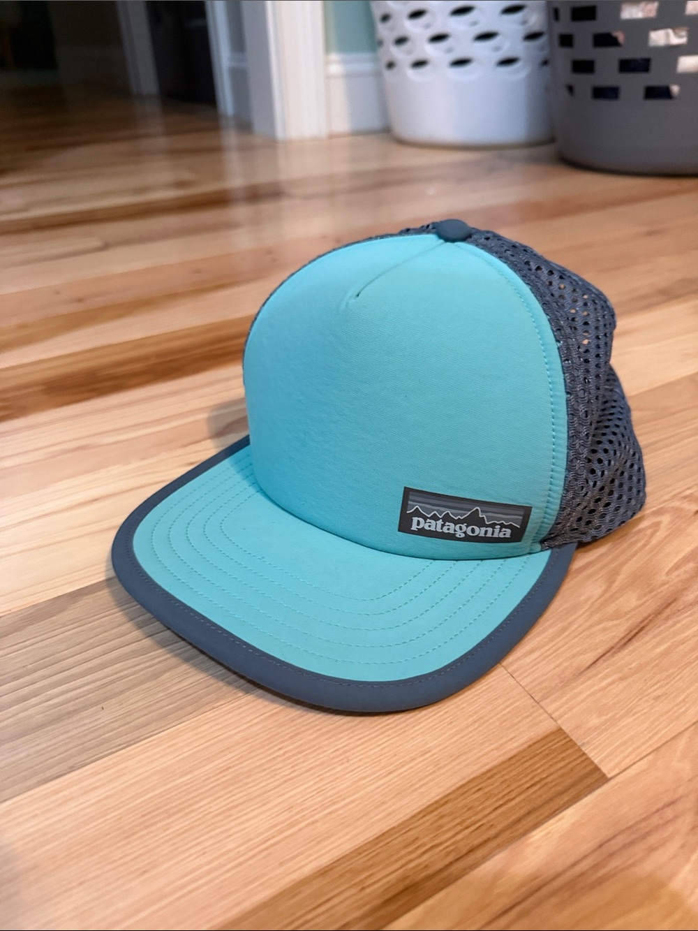 Patagonia Aqua and Gray Trucker Hat with Logo Patch